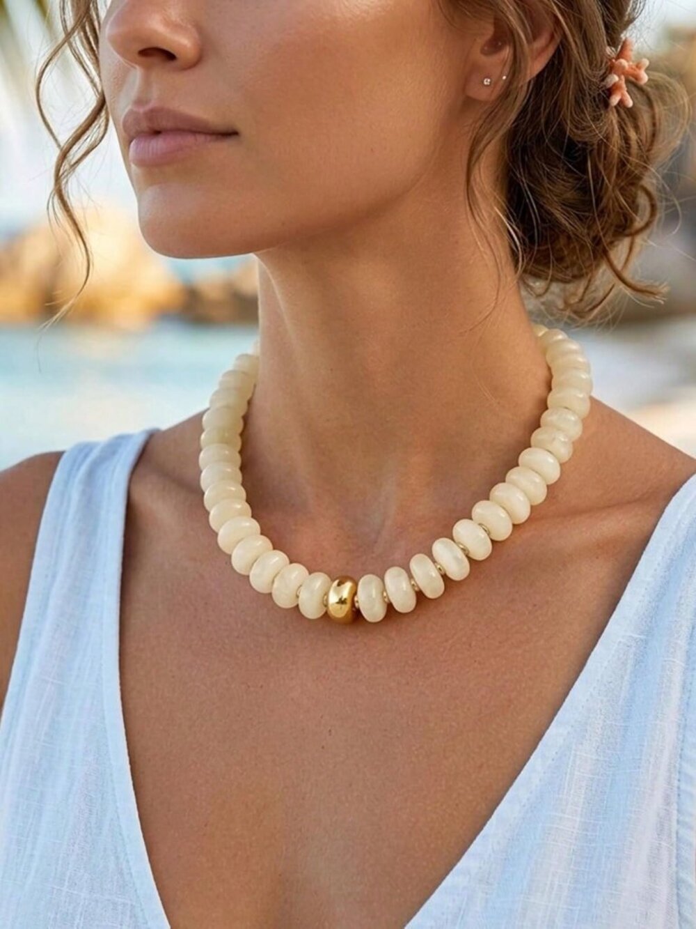 Boho Women's Chunky Bead Oversized Resin Bead Thick Necklace